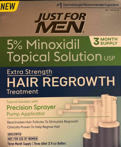 Just for Men 3-Month Hair Loss Treatment 5% Minoxidil Extra Strength: exp.10/19